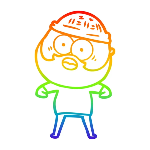 Rainbow gradient ligne dessin dessin animé surpris homme barbu — Image vectorielle