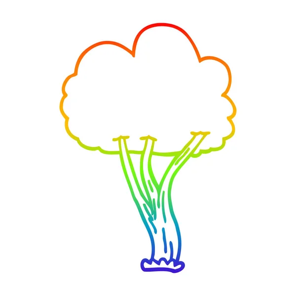 Regenboog gradiënt lijntekening cartoon bloeiende boom — Stockvector