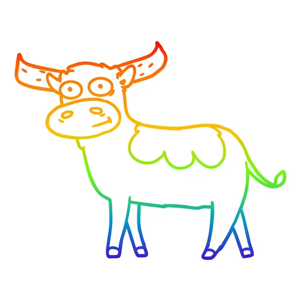 Радужная градиентная линия рисования мультяшного быка — стоковый вектор