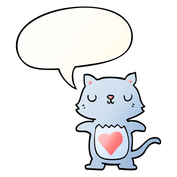 Chat dessin animé mignon et bulle de la parole dans le style dégradé lisse — Image vectorielle