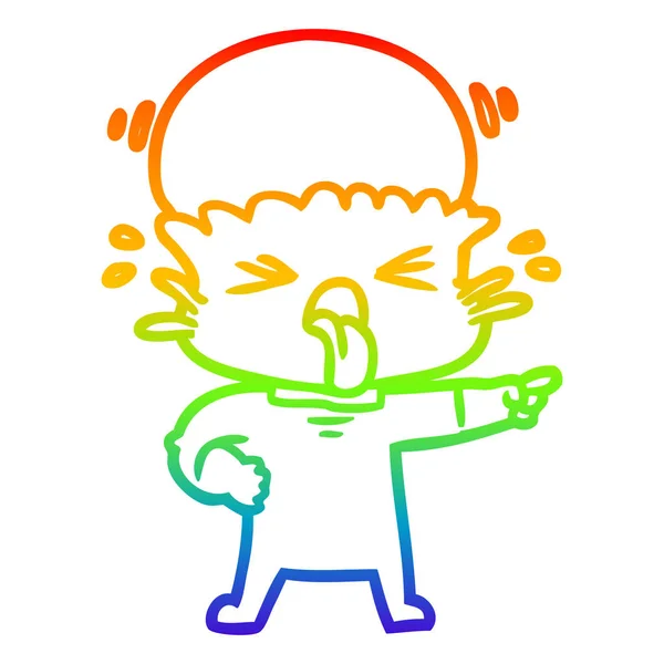 Rainbow gradient ligne dessin dégoûté dessin animé alien — Image vectorielle