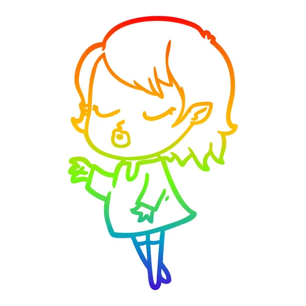 Rainbow gradient ligne dessin mignon dessin animé vampire fille — Image vectorielle