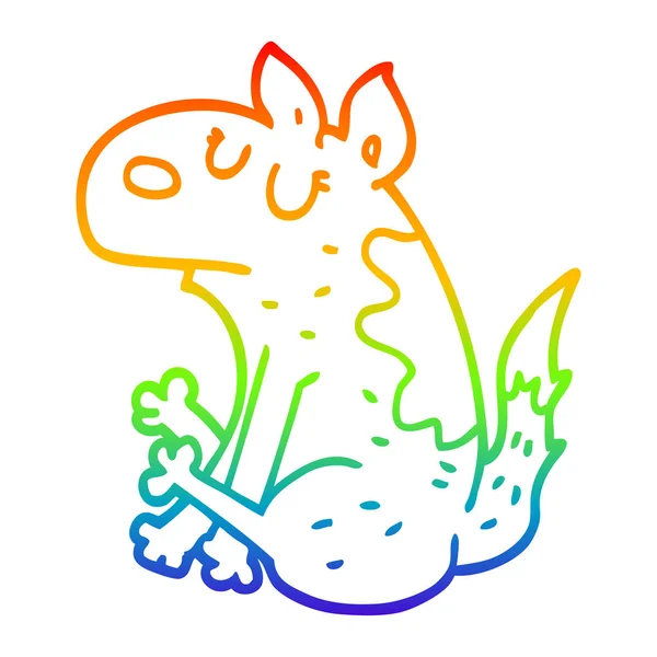 Arco iris gradiente línea dibujo dibujos animados perro sentado — Vector de stock