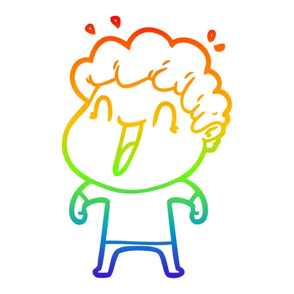 Regenboog gradiënt lijntekening cartoon gelukkig man — Stockvector