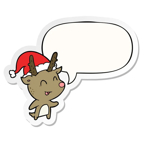 Cartoon Weihnachten Rentier und Sprechblase Aufkleber — Stockvektor