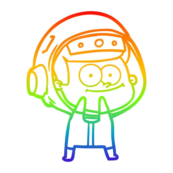 Rainbow gradient linje ritning lycklig astronaut Cartoon — Stock vektor