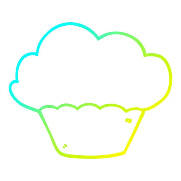 Línea de gradiente frío dibujo cupcake de dibujos animados — Vector de stock