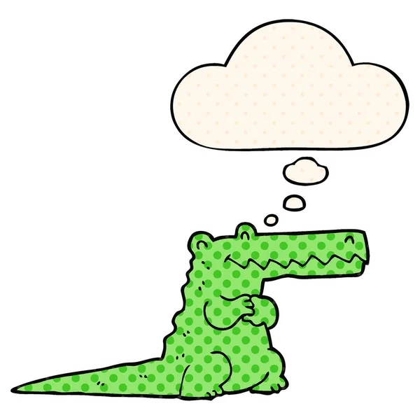 漫画风格的卡通鳄鱼与思想泡沫 — 图库矢量图片