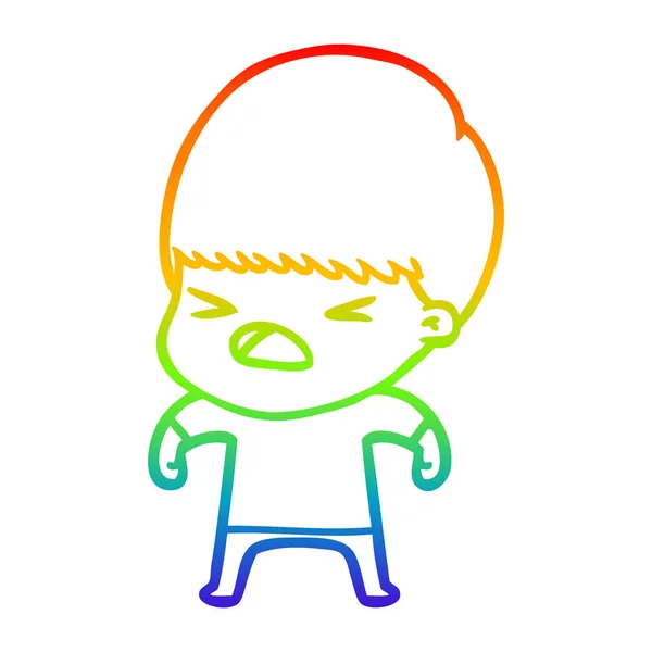 Rainbow gradient linje ritning tecknad stressad man — Stock vektor
