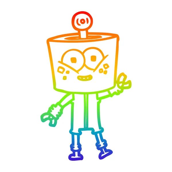 Regenbogen Gradienten Linie Zeichnung glücklich Cartoon Roboter — Stockvektor