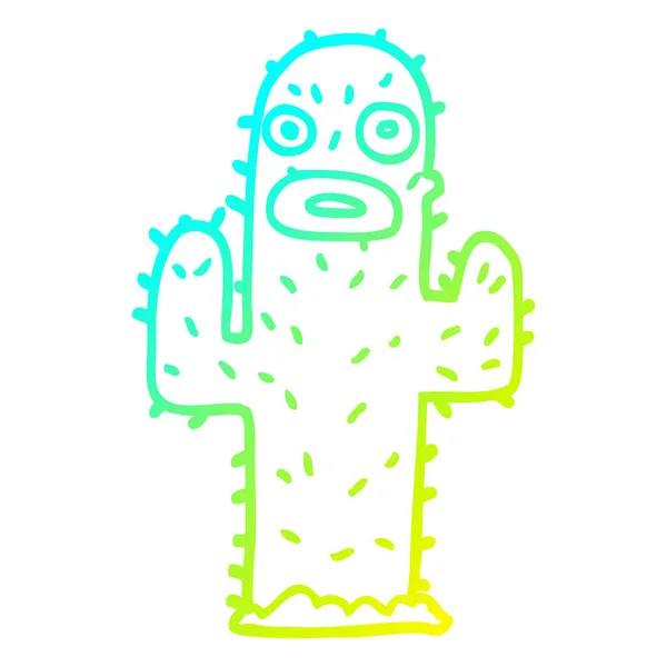 Kalte Gradientenlinie Zeichnung Karikatur Kaktus — Stockvektor