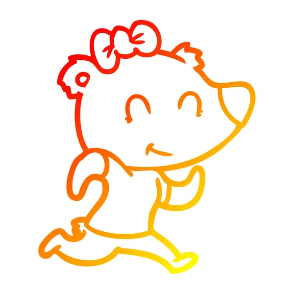 Chaud gradient ligne dessin femelle ours jogging — Image vectorielle