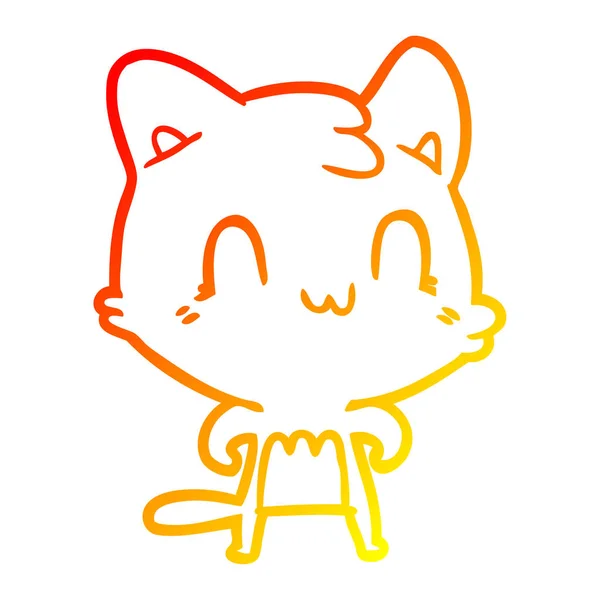Línea de gradiente caliente dibujo dibujos animados gato feliz — Vector de stock