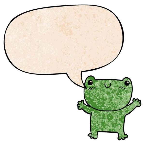 Retro doku tarzında karikatür kurbağa ve konuşma balonu — Stok Vektör