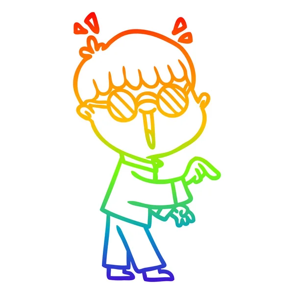 Arco-íris linha gradiente desenho cartoon menino vestindo óculos — Vetor de Stock