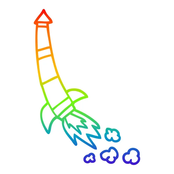 Arco-íris linha gradiente desenho cartoon espaço foguete —  Vetores de Stock