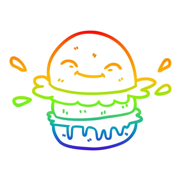 Línea de gradiente arco iris dibujo de dibujos animados hamburguesa de comida rápida — Archivo Imágenes Vectoriales