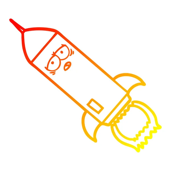 Warme gradiënt lijntekening cartoon Rocket — Stockvector