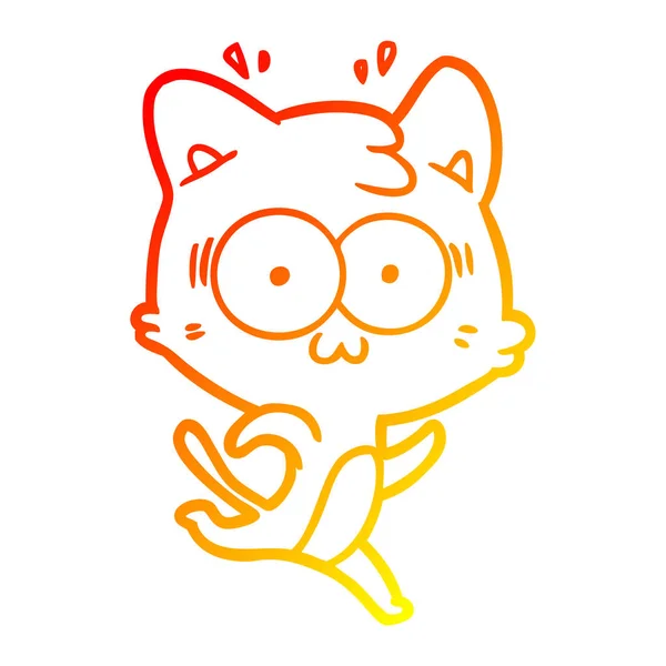 暖かいグラデーションライン描画漫画驚いた猫の実行 — ストックベクタ