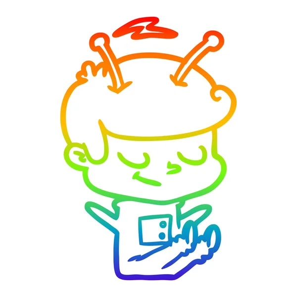 Rainbow gradient ligne dessin amical cartoon astronaute — Image vectorielle