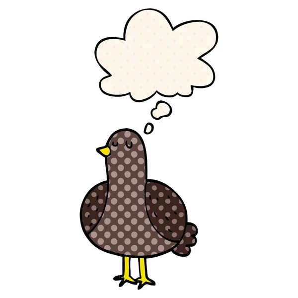 Pájaro de dibujos animados y burbuja de pensamiento en estilo de cómic — Archivo Imágenes Vectoriales