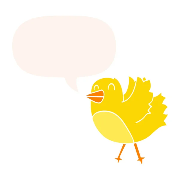 Cartoon bird and speech bubble in retro style — Stock Vector