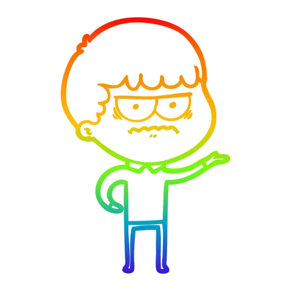 Arcobaleno gradiente linea disegno cartone animato infastidito uomo — Vettoriale Stock