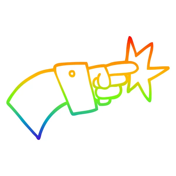 Rainbow gradient linje ritning tecknad peka hand ikon — Stock vektor