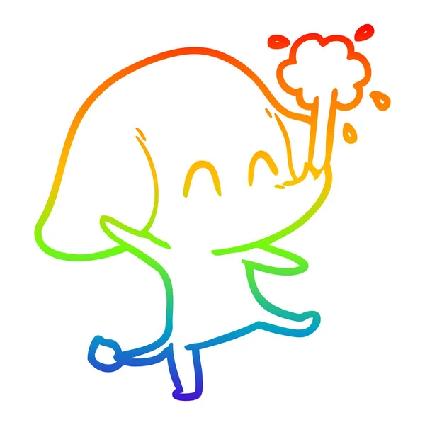 Regenbogen-Gradienten-Linie Zeichnung niedlichen Karikatur Elefantenspeier wat — Stockvektor