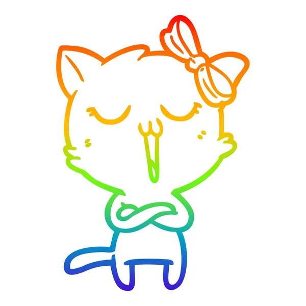 Arco iris gradiente línea dibujo dibujos animados gato — Vector de stock