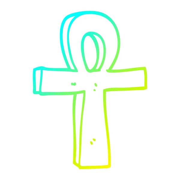 Koude gradiënt lijntekening cartoon Ankh symbool — Stockvector