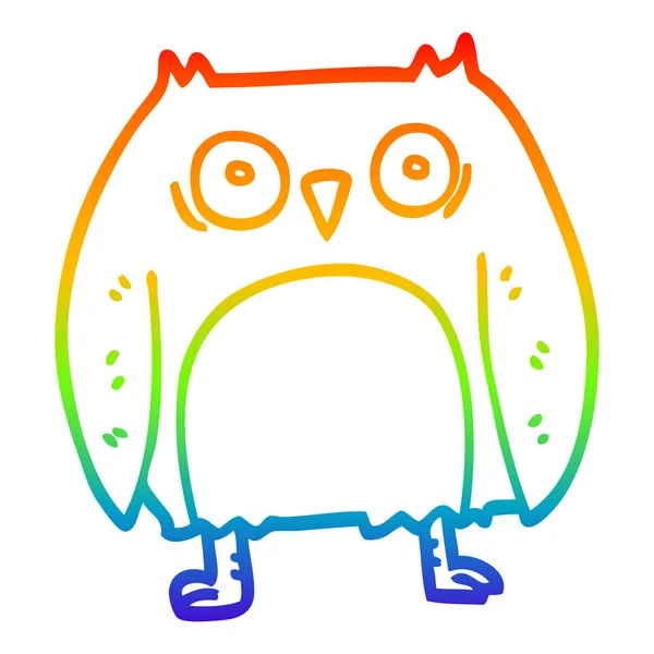 Rainbow gradient line drawing funny cartoon owl — Stock Vector