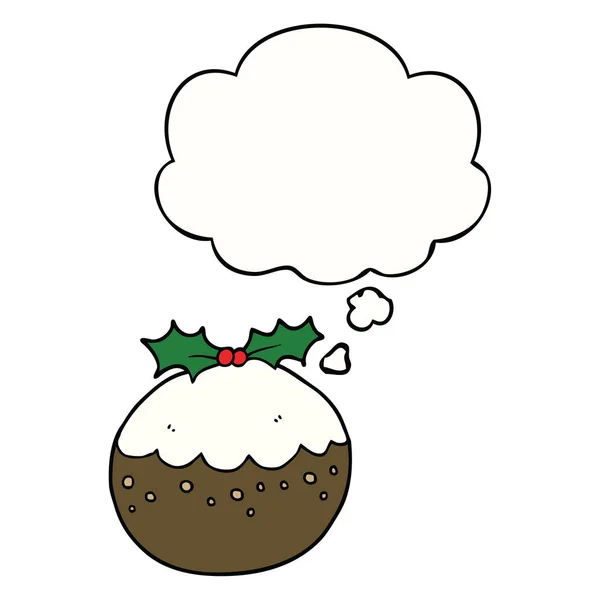 Dessin animé pudding de Noël et bulle de pensée — Image vectorielle