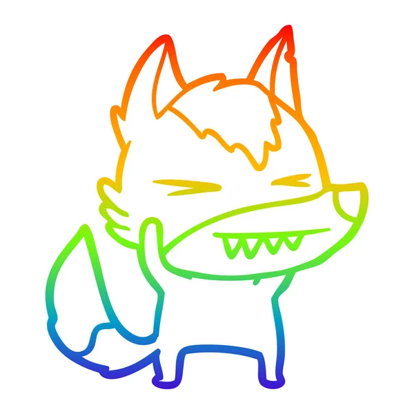 Arcobaleno gradiente linea disegno arrabbiato lupo cartone animato — Vettoriale Stock