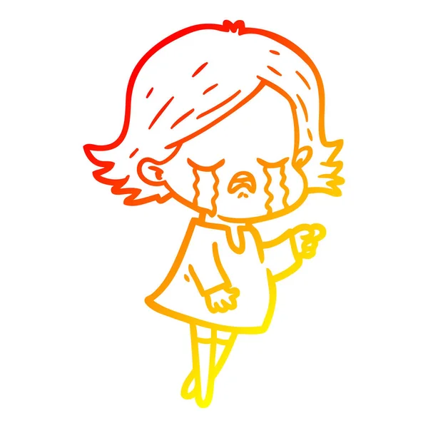 Warme Gradientenlinie Zeichnung Cartoon Mädchen weint — Stockvektor