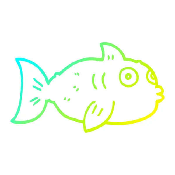 Línea de gradiente frío dibujo dibujos animados peces — Archivo Imágenes Vectoriales