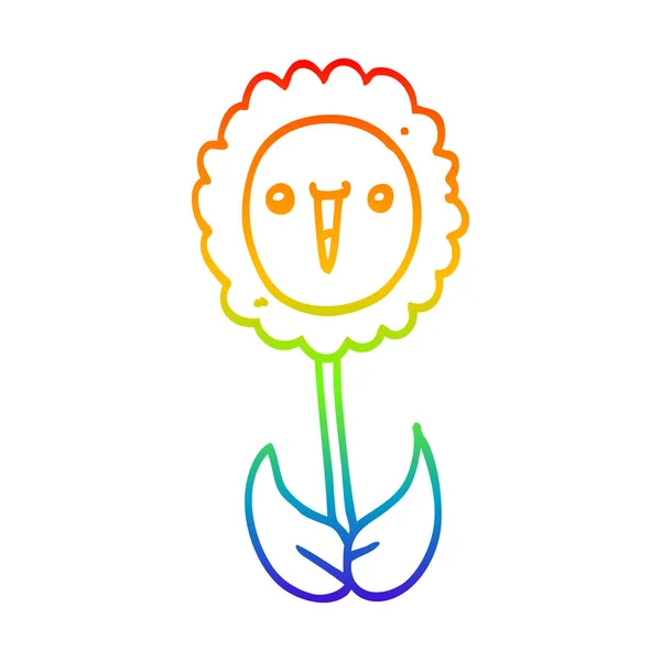Regenboog gradiënt lijntekening cartoon bloem — Stockvector
