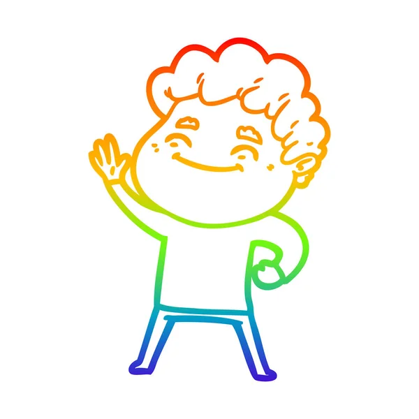 虹のグラデーションライン描画漫画フレンドリーな男 — ストックベクタ
