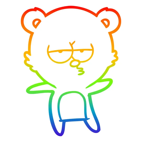虹のグラデーションライン描画退屈なクマの漫画 — ストックベクタ