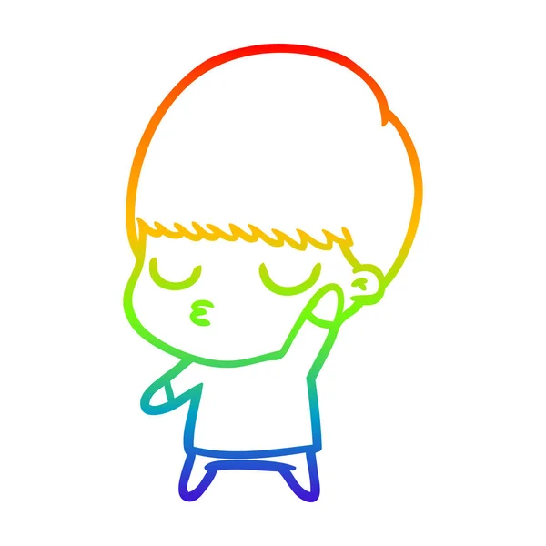 Rainbow gradient line drawing cartoon calm boy — Stock Vector