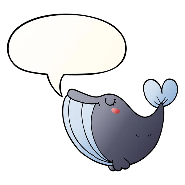 Baleine de dessin animé et bulle d'expression dans le style de gradient lisse — Image vectorielle