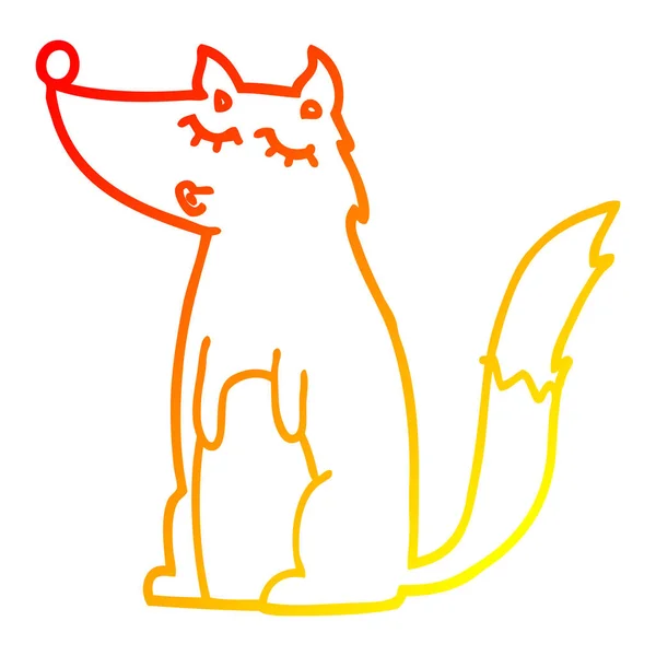 Linha gradiente quente desenho lobo dos desenhos animados — Vetor de Stock