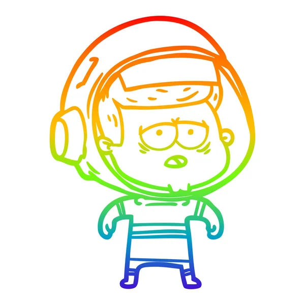 Regenboog gradiënt lijntekening cartoon moe astronaut — Stockvector