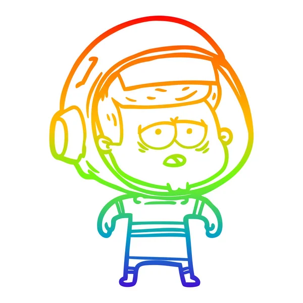 Regenbogen-Gradienten-Linie Zeichnung Cartoon müde Astronaut — Stockvektor