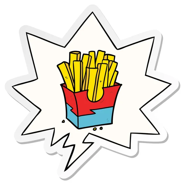 Cartoon-Junkfood-Pommes und Sprechblasenaufkleber — Stockvektor