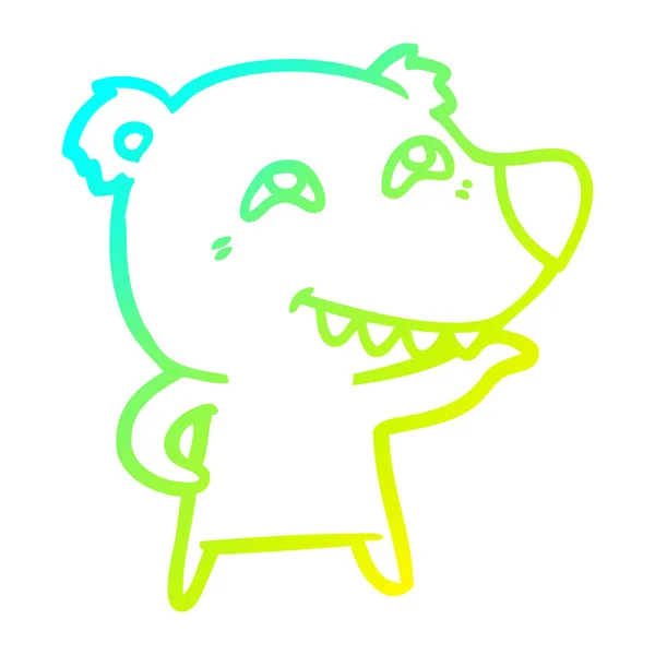 Linha gradiente frio desenho urso dos desenhos animados mostrando dentes — Vetor de Stock