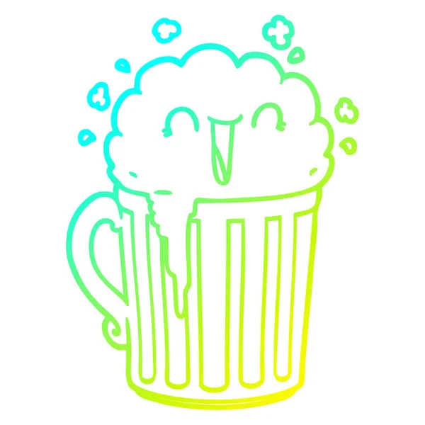 Línea de gradiente frío dibujo feliz taza de la historieta de la cerveza — Vector de stock