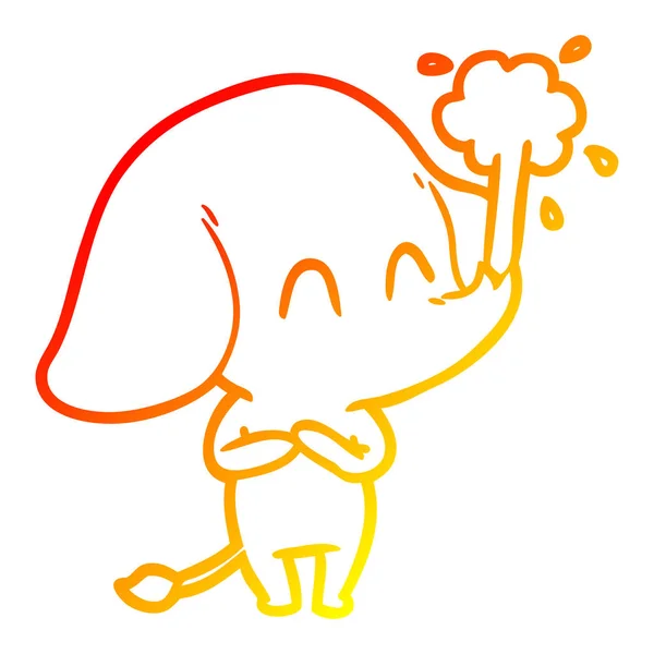 Gradient chaud ligne dessin mignon dessin animé éléphant spouting eau — Image vectorielle
