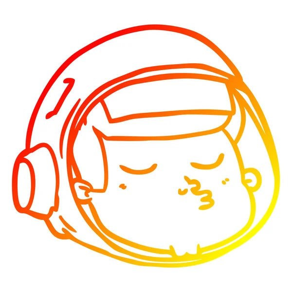 暖かいグラデーションライン描画漫画宇宙飛行士の顔 — ストックベクタ