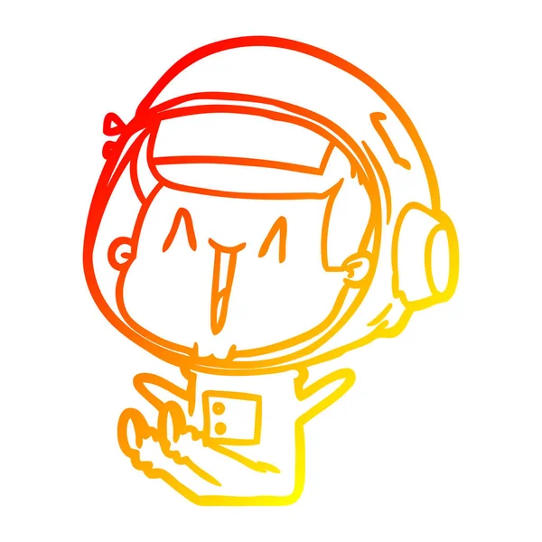 Warme Gradientenlinie Zeichnung glücklich Cartoon-Astronaut sitzt — Stockvektor